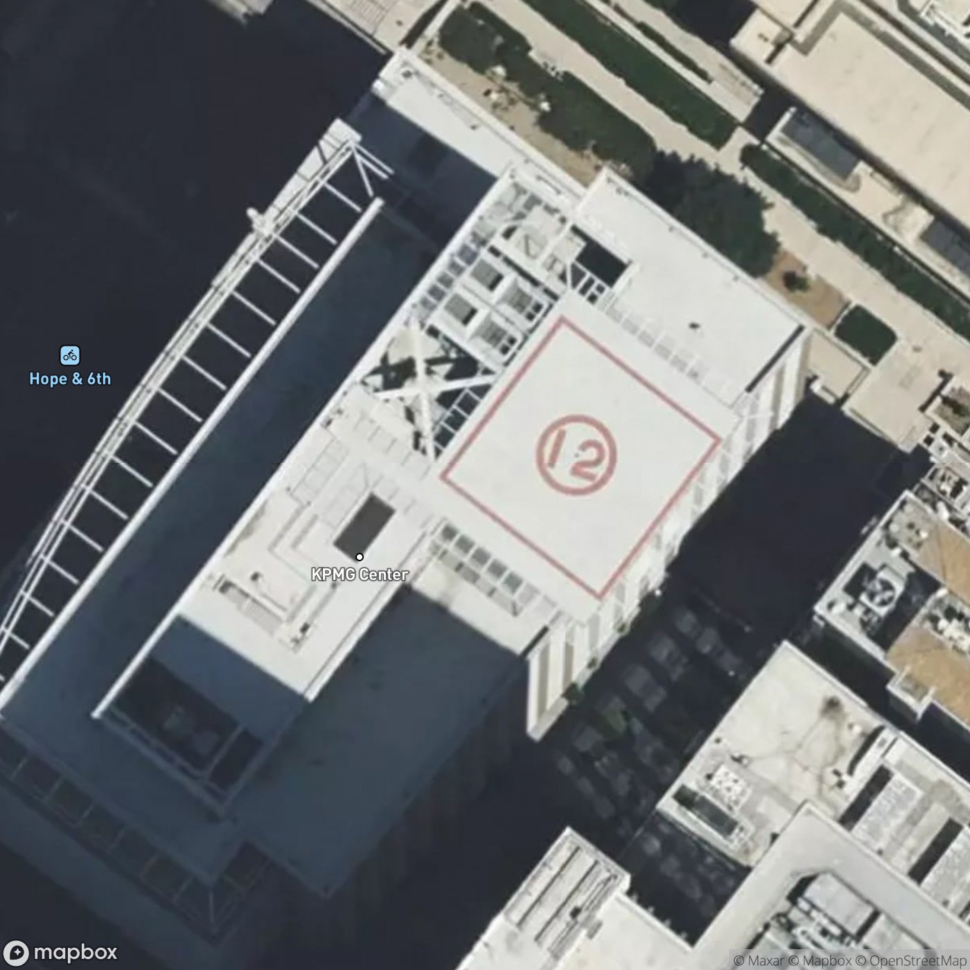 Rooftop helipad and plant from above