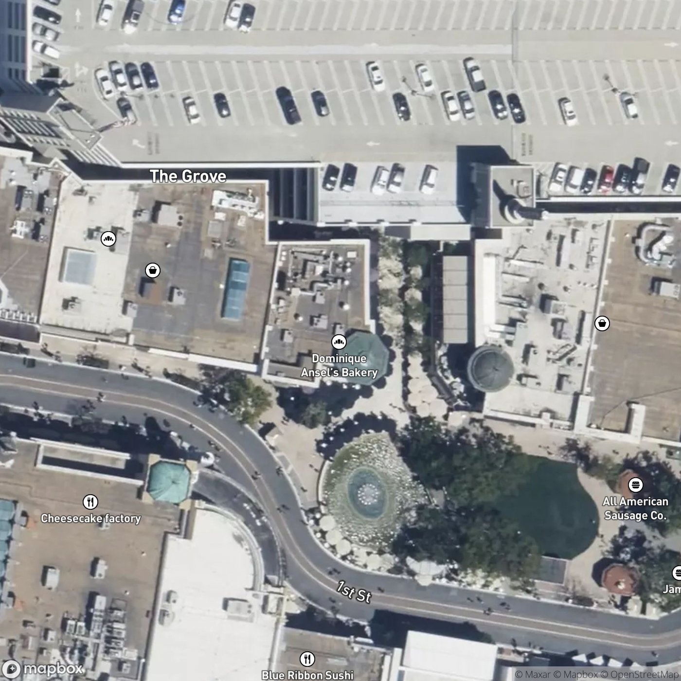 Open-air shopping plaza from above